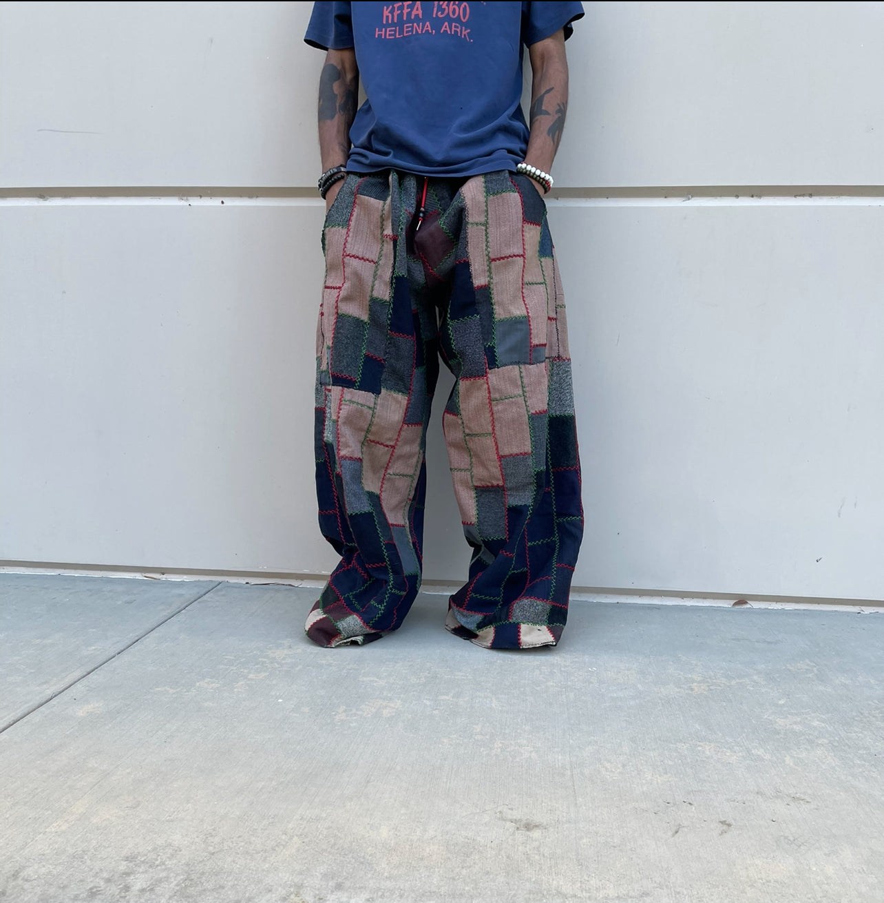 Bluesin’s “The Roof Blues” Wool Patchwork Vintage Wide Leg Pants