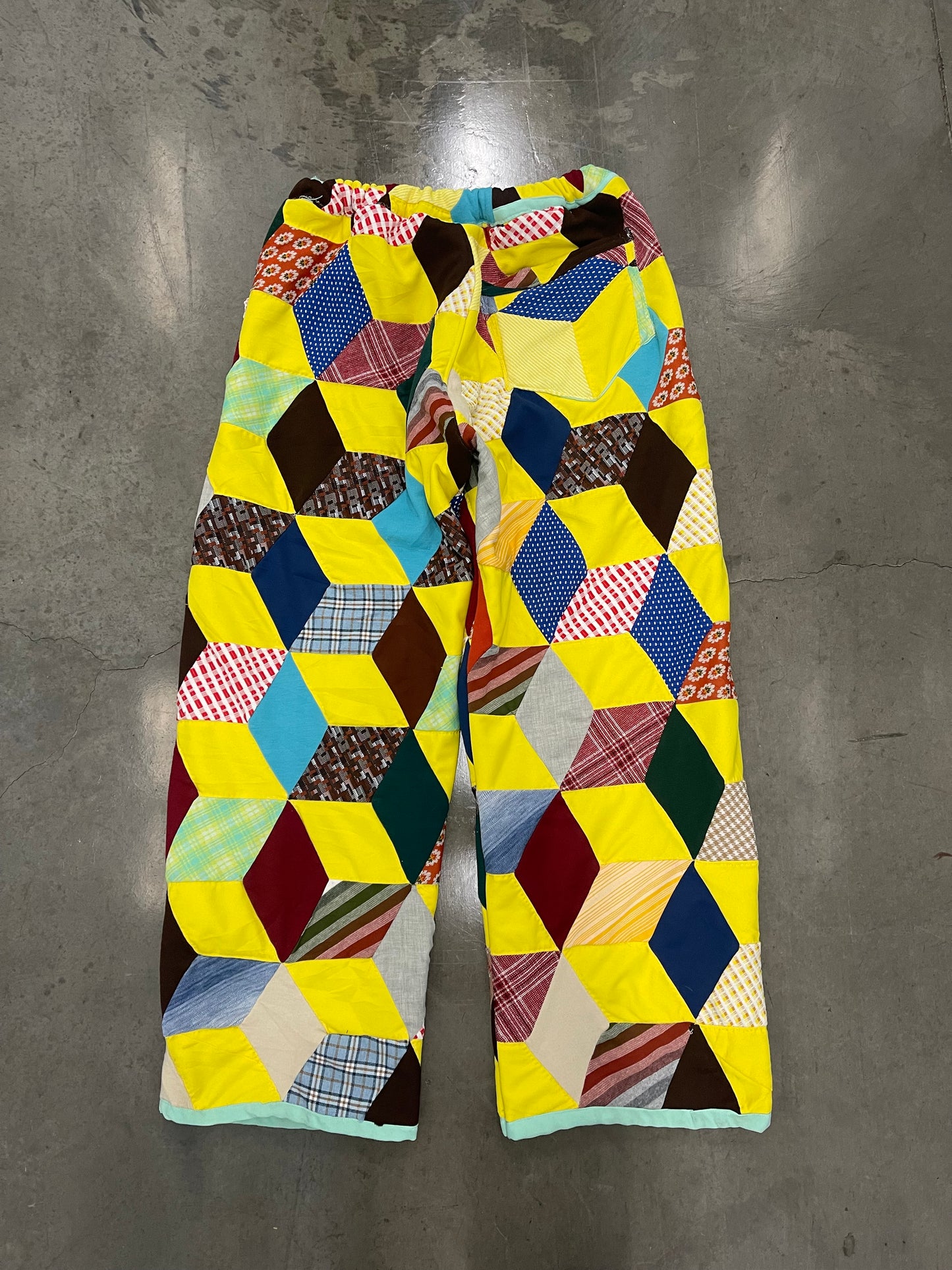 Bluesin’s “Don’t Block Me In” Double Knit Polyester Quilted Patchwork Pants