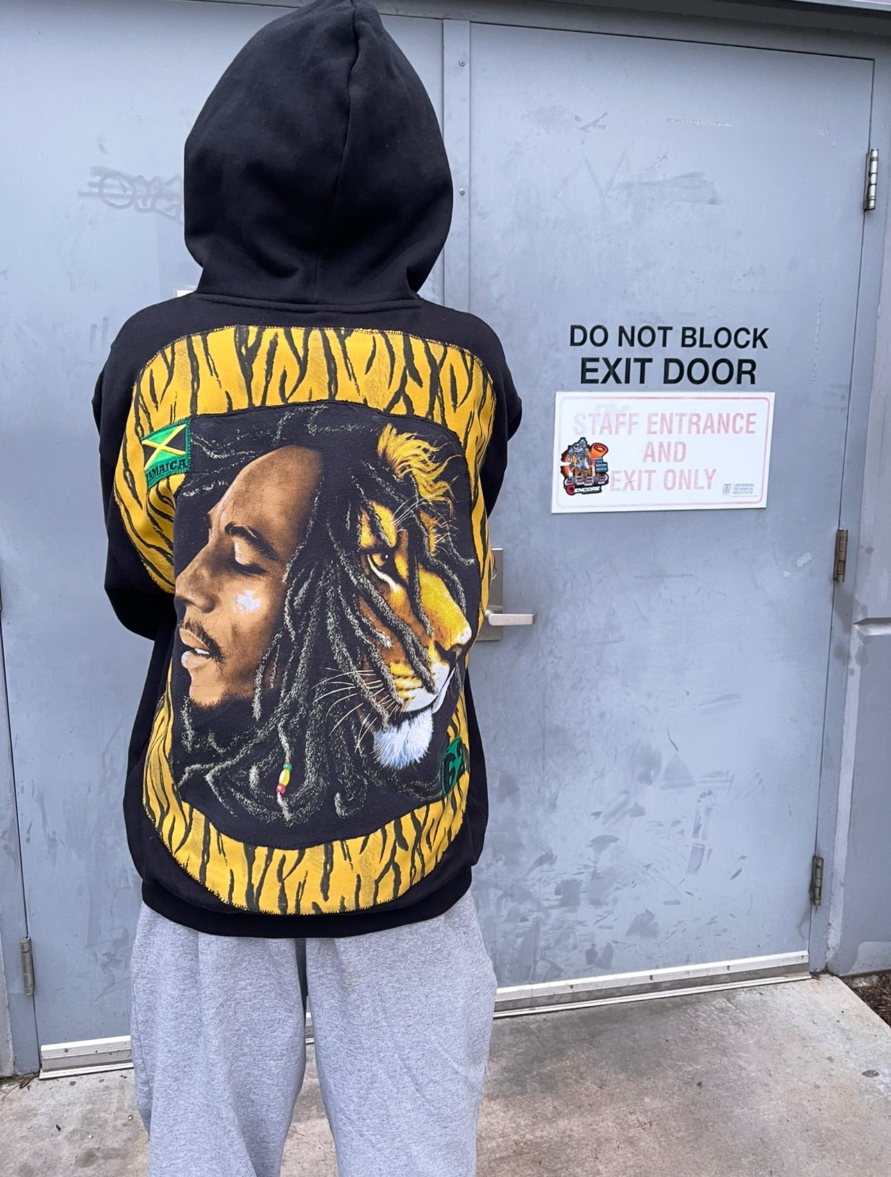 Bluesin’s “I Remember” Bob Marley Patchwork Pullover Hoodie