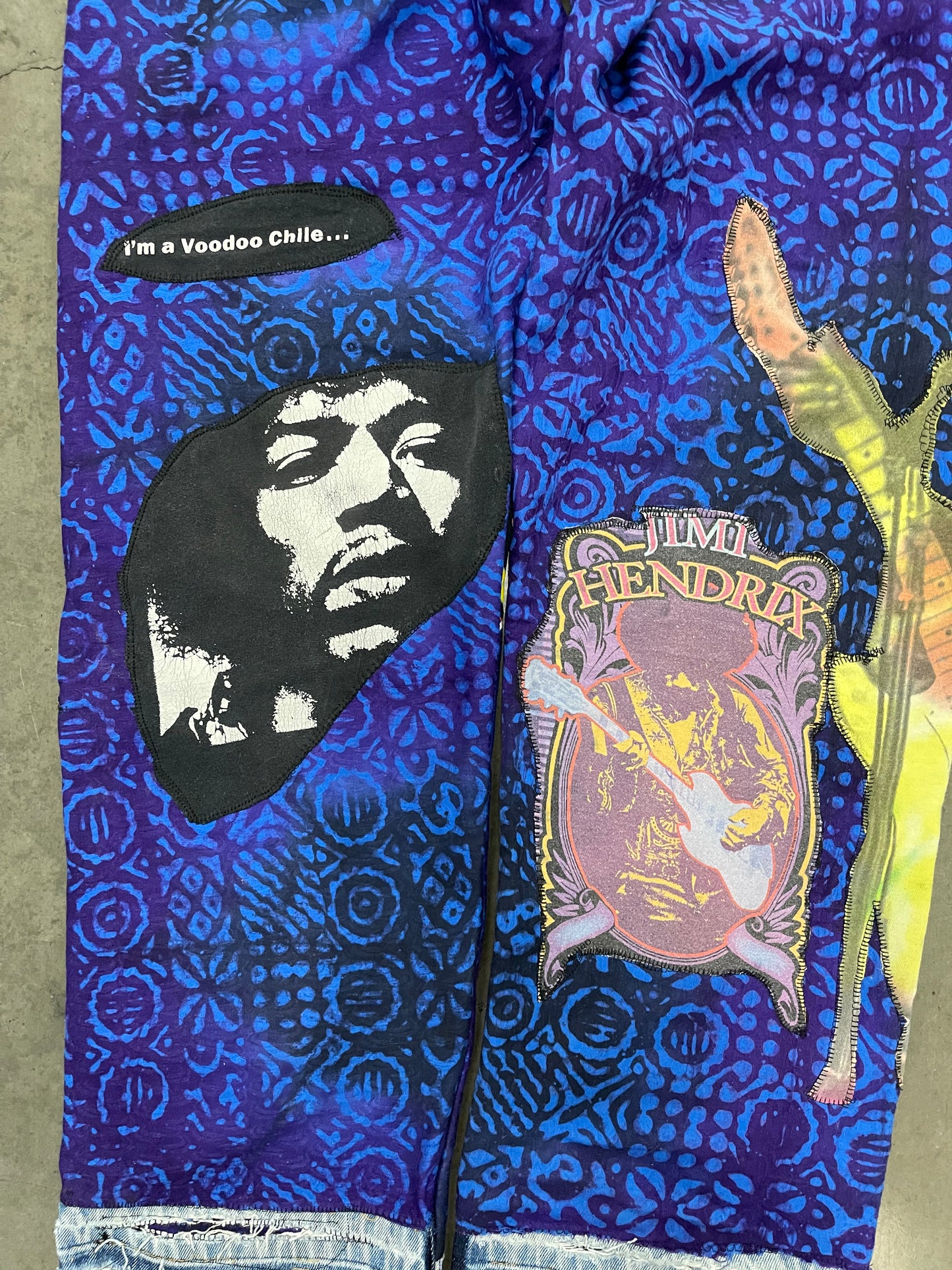 Bluesin’s “I’m A Voodoo Chile” Jimi Hendrix Patchwork Denim Jeans