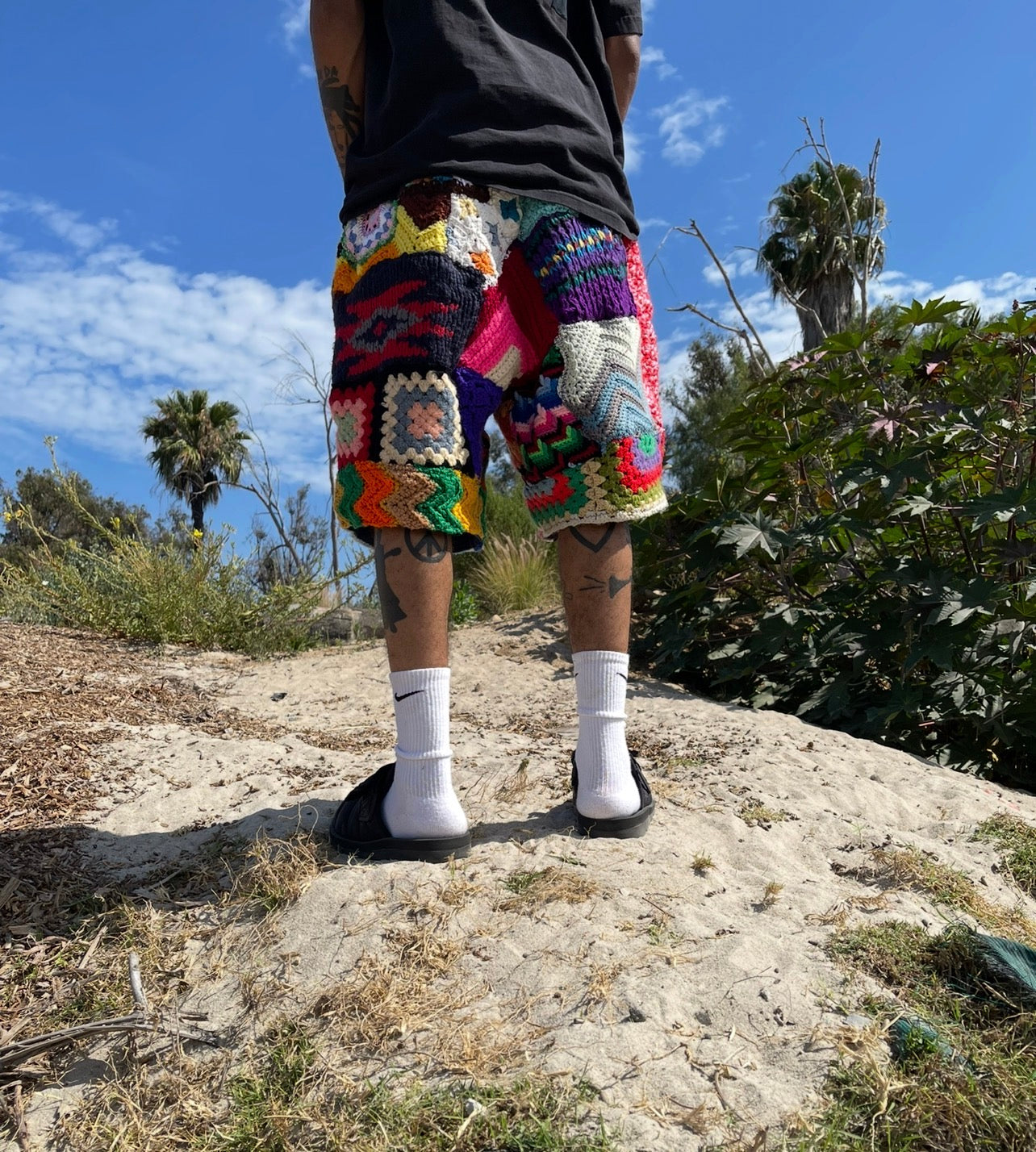 BLUESIN’S “BLOSSOMING BLUES” PATCHWORK CROCHET SWEAT SHORTS