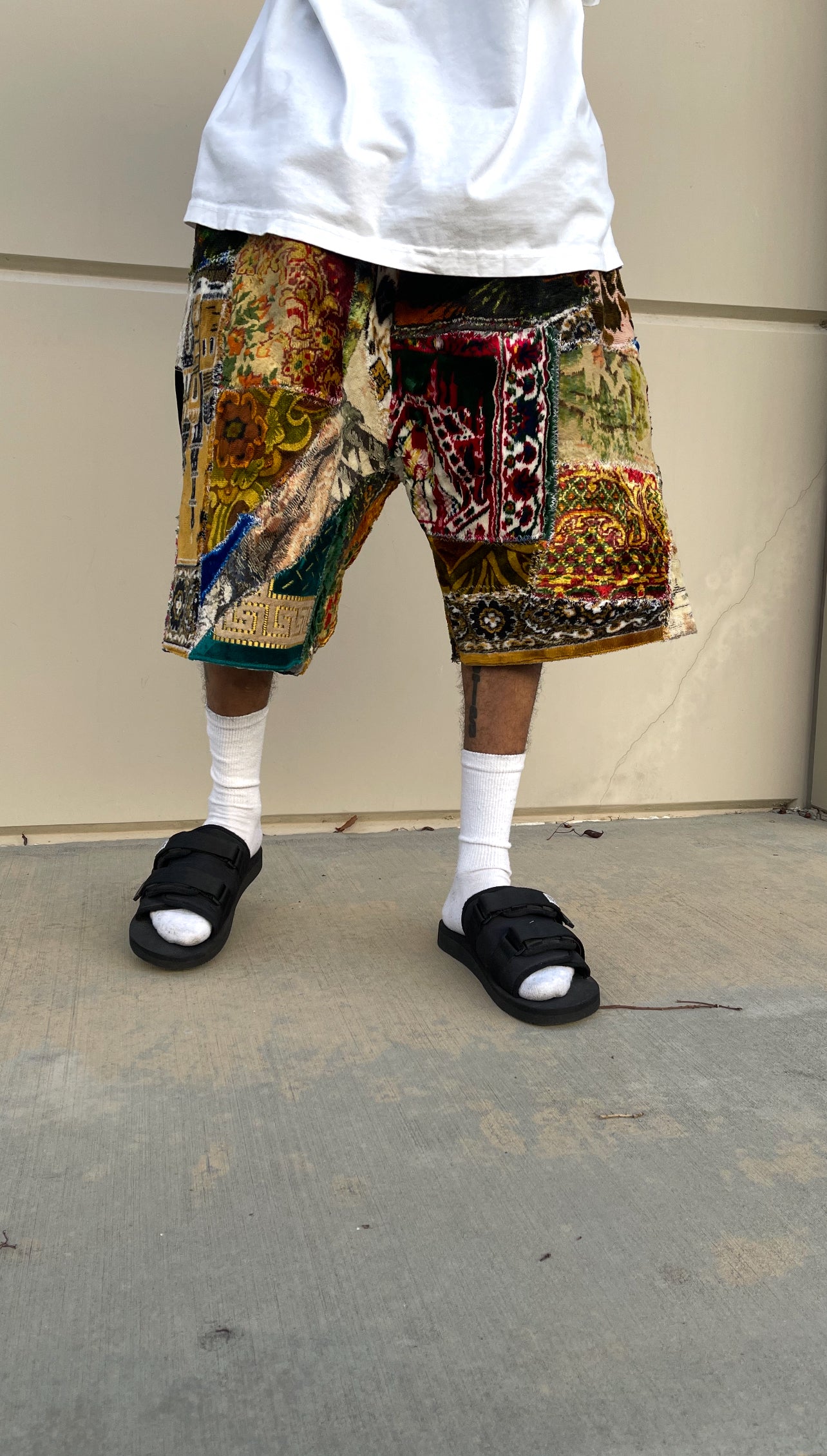 Bluesin’s “Groove N’ Delight” Vintage Patchwork Tapestry Shorts
