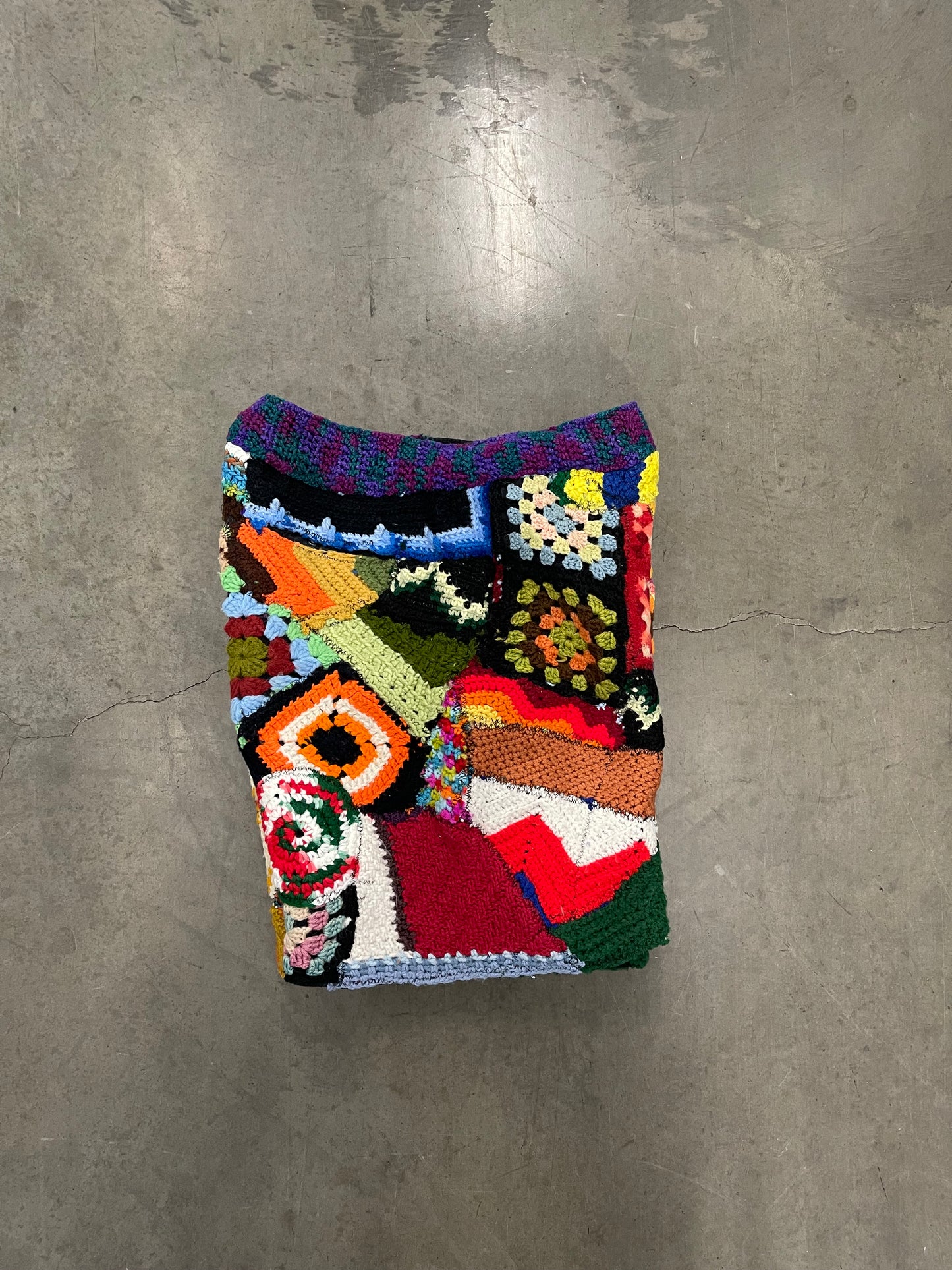 Bluesin’s “Free Ensemble Jumble” Patchwork Crochet Knit Sweat Shorts