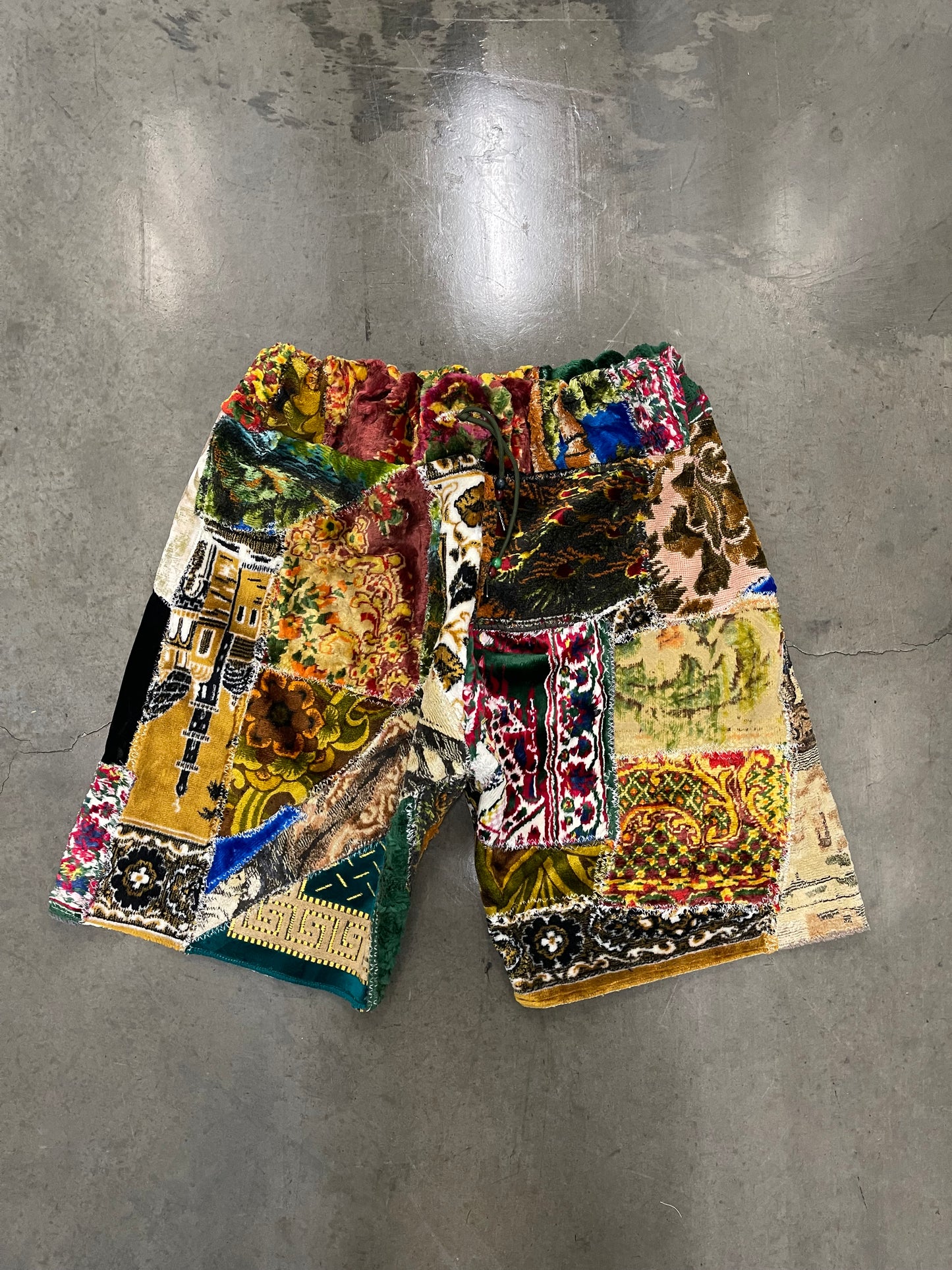 Bluesin’s “Groove N’ Delight” Vintage Patchwork Tapestry Shorts