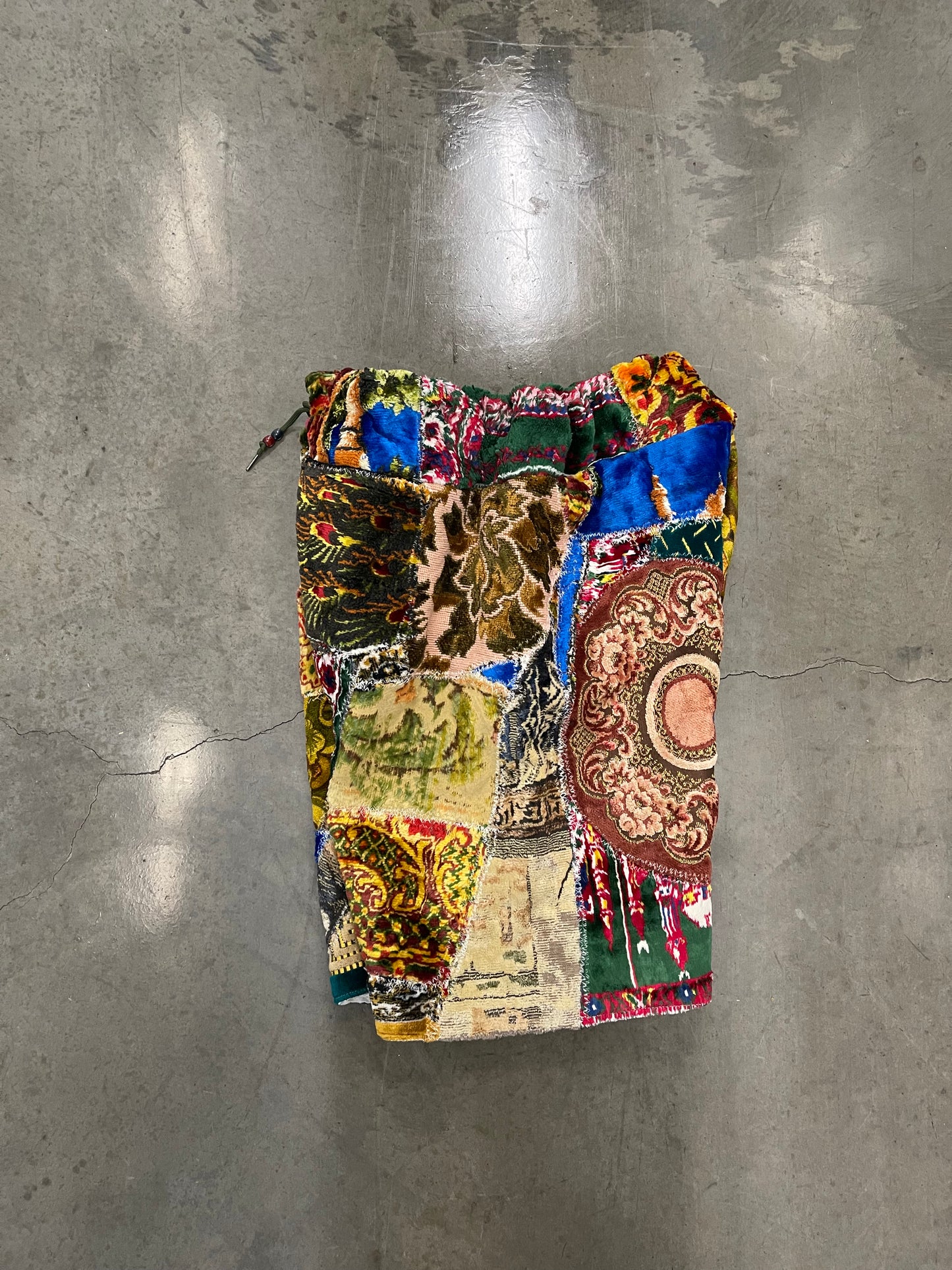 Bluesin’s “Groove N’ Delight” Vintage Patchwork Tapestry Shorts
