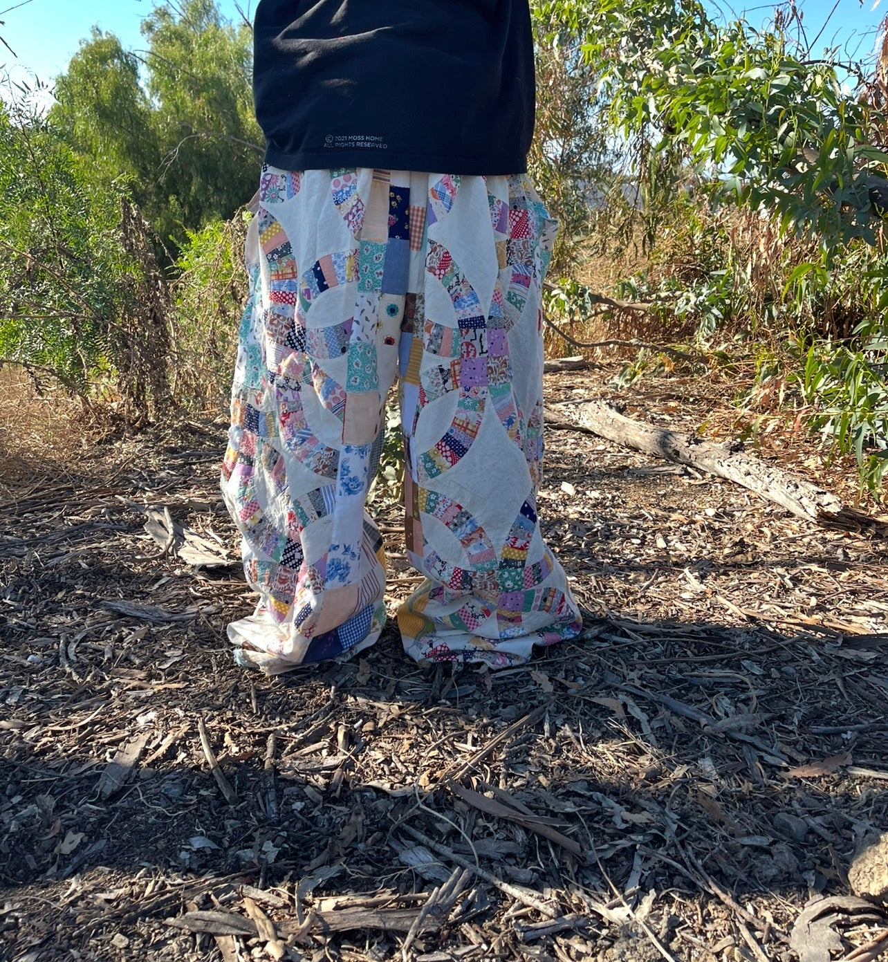 BLUESIN’S “REJOICING JOURNEYS” VINTAGE PATCHWORK QUILTED LIGHTWEIGHT WIDE LEG PANTS