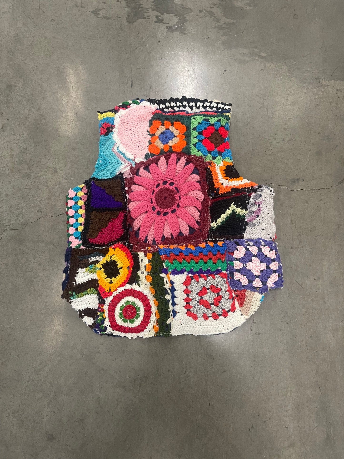 Bluesin’s “Tetragon” Patchwork Crochet Sherpa Lined Vest Jacket