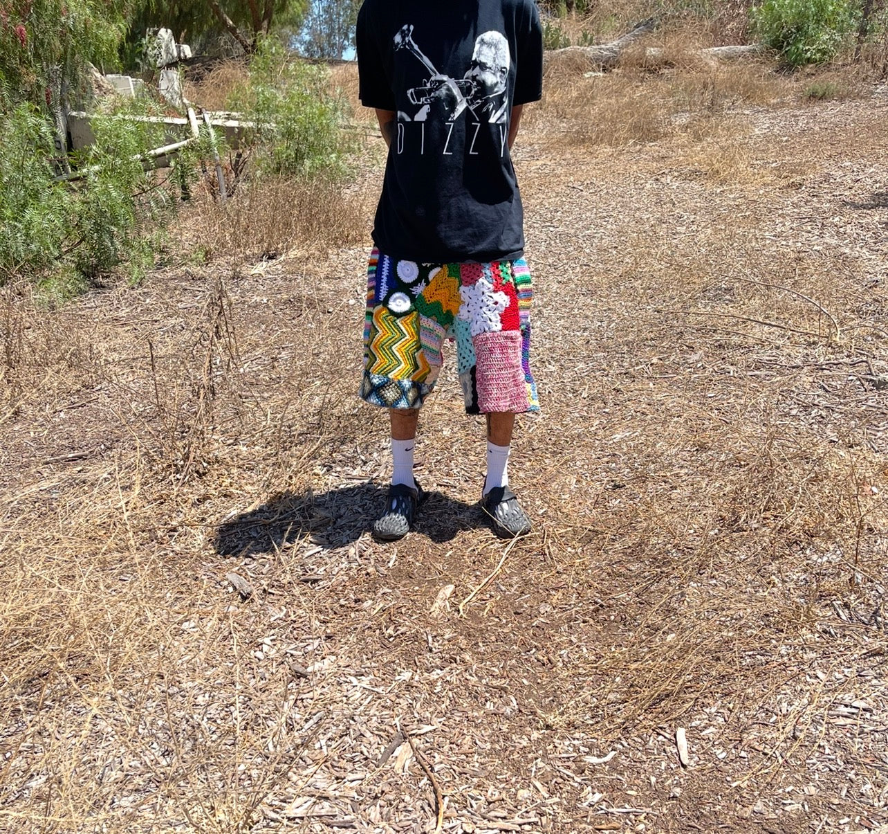 BLUESIN’S “REFLECTED CHANGES” CROCHET PATCHWORK SWEAT SHORTS