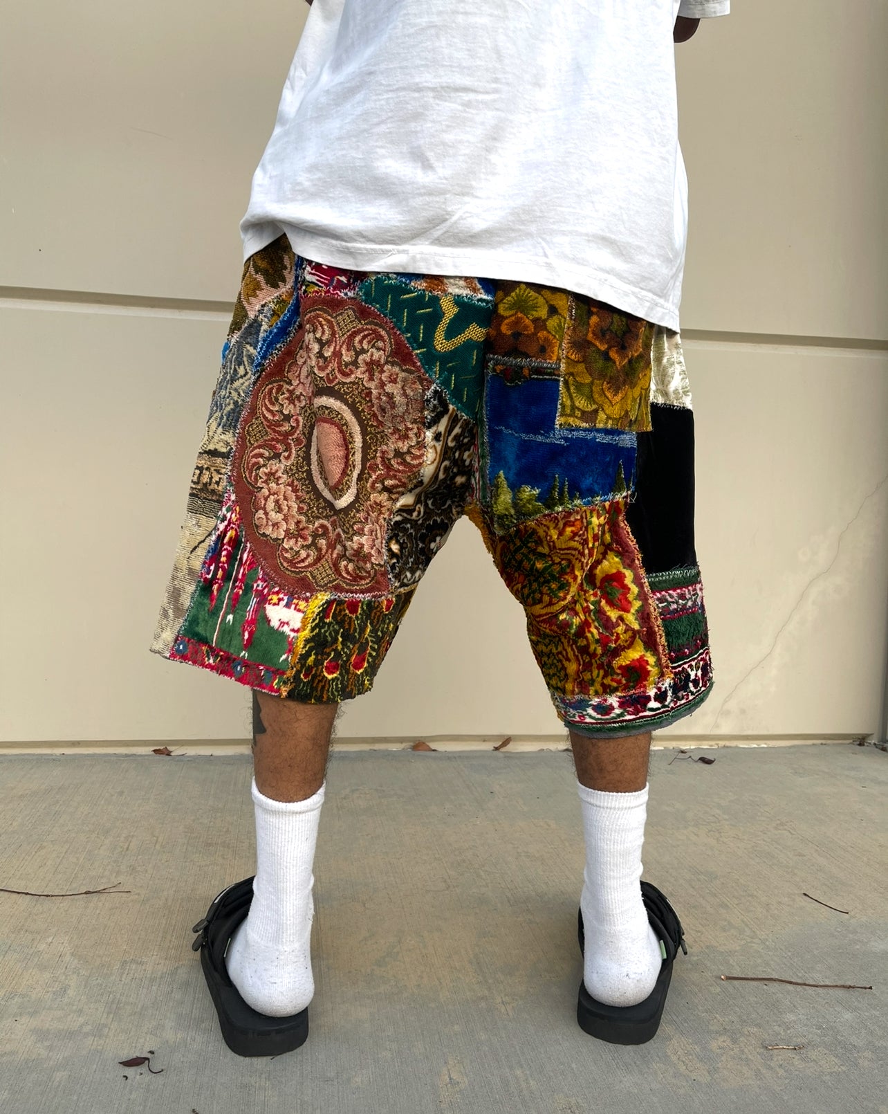 Bluesin’s “Groove N’ Delight” Vintage Patchwork Tapestry Shorts