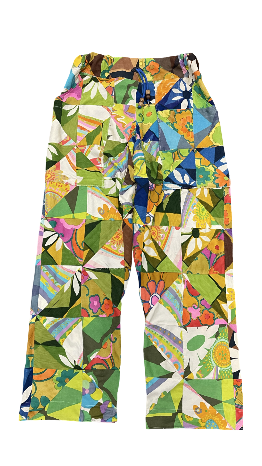 BLUESIN’S “TROPIC AWAITS” VINTAGE HAWAIIAN TIKI PATCHWORK PANTS