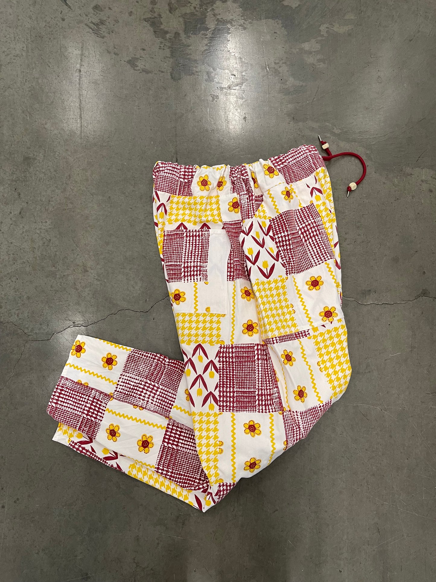 BLUESIN’S “SWAYING RHYTHMS” FLORAL HOUNDSTOOTH VINTAGE COTTON CANVAS PANTS