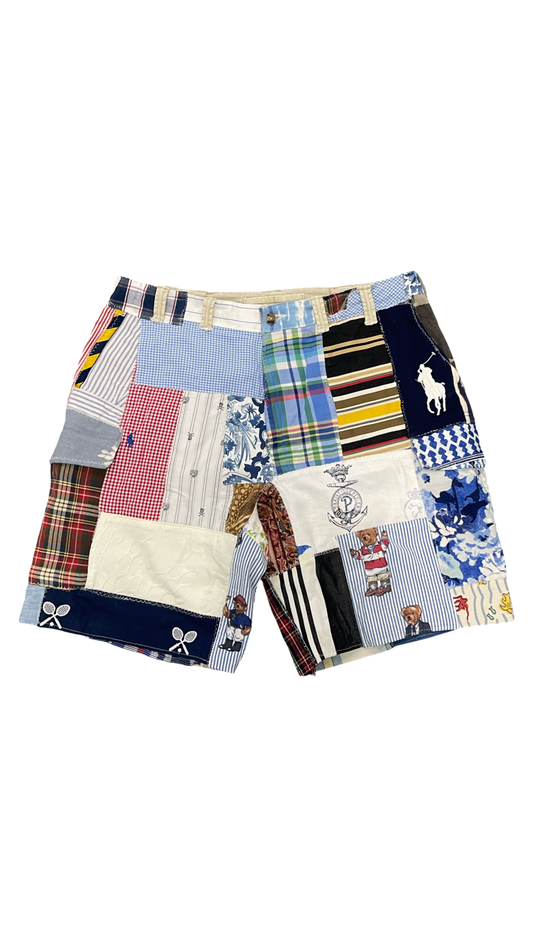 BLUESIN’S “PRL COLLAGE” POLO RALPH LAUREN PATCHWORK CARGO SHORTS