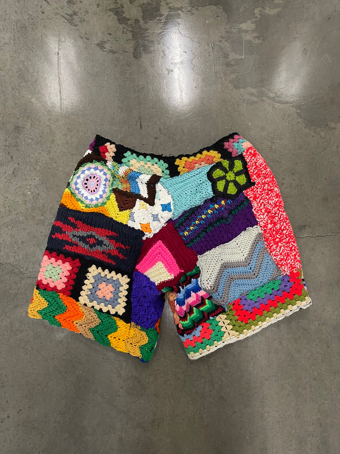 BLUESIN’S “BLOSSOMING BLUES” PATCHWORK CROCHET SWEAT SHORTS