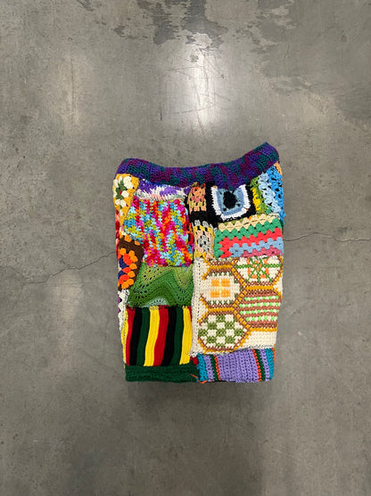 Bluesin’s “Free Ensemble Jumble” Patchwork Crochet Knit Sweat Shorts