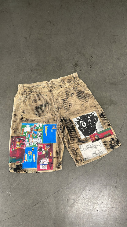 Bluesin’s “Painting The Way I Feel” Jean Michel Basquiat Patchwork Corduroy Cords Shorts