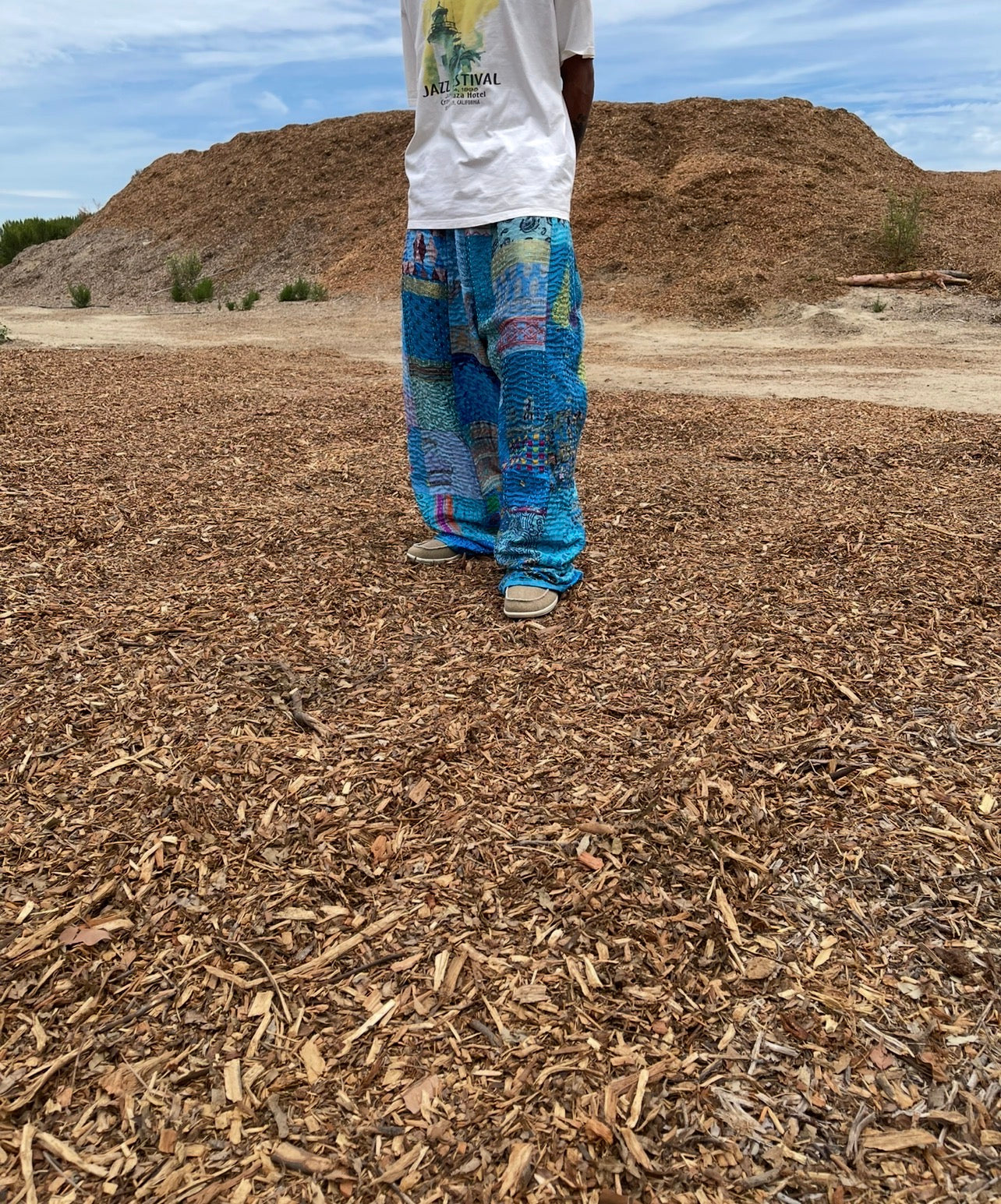 BLUESIN’S “DELIGHTFUL SHOW BLUES” SATIN SILK PATCHWORK VINTAGE PANTS