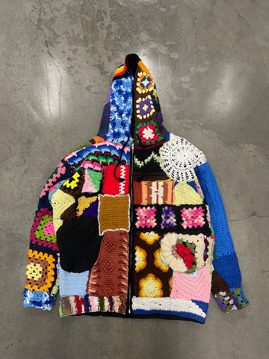Bluesin’s “Linger Awhile” Patchwork Chunky Crochet Full Zip Hoodie