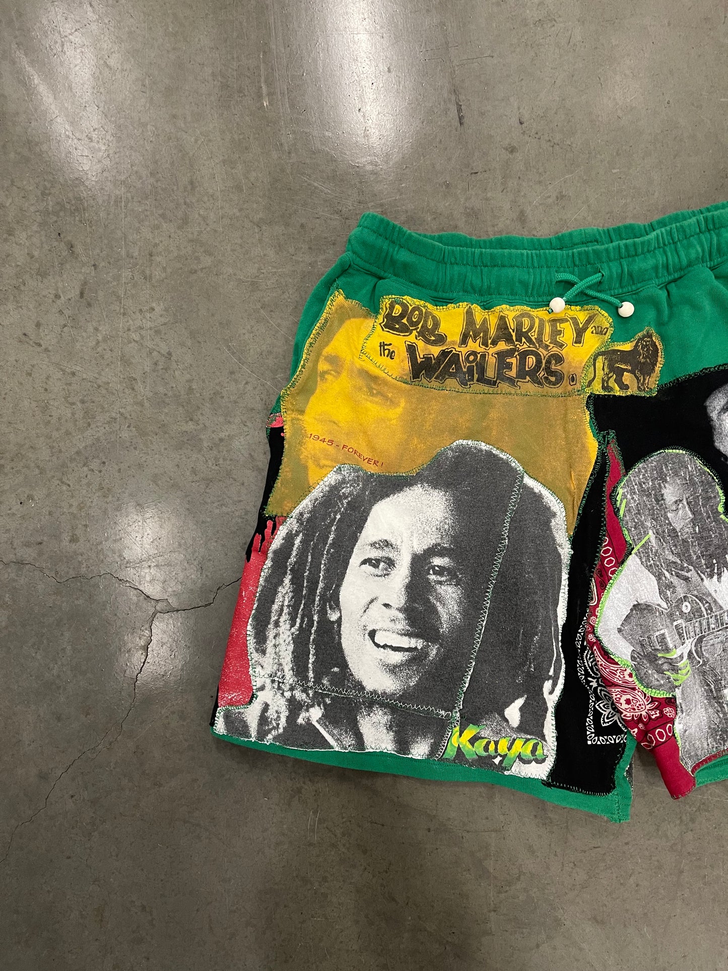 BLUESIN’S “THE LEGEND” BOB MARLEY PATCHWORK SWEAT SHORTS