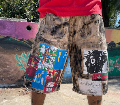 Bluesin’s “Painting The Way I Feel” Jean Michel Basquiat Patchwork Corduroy Cords Shorts