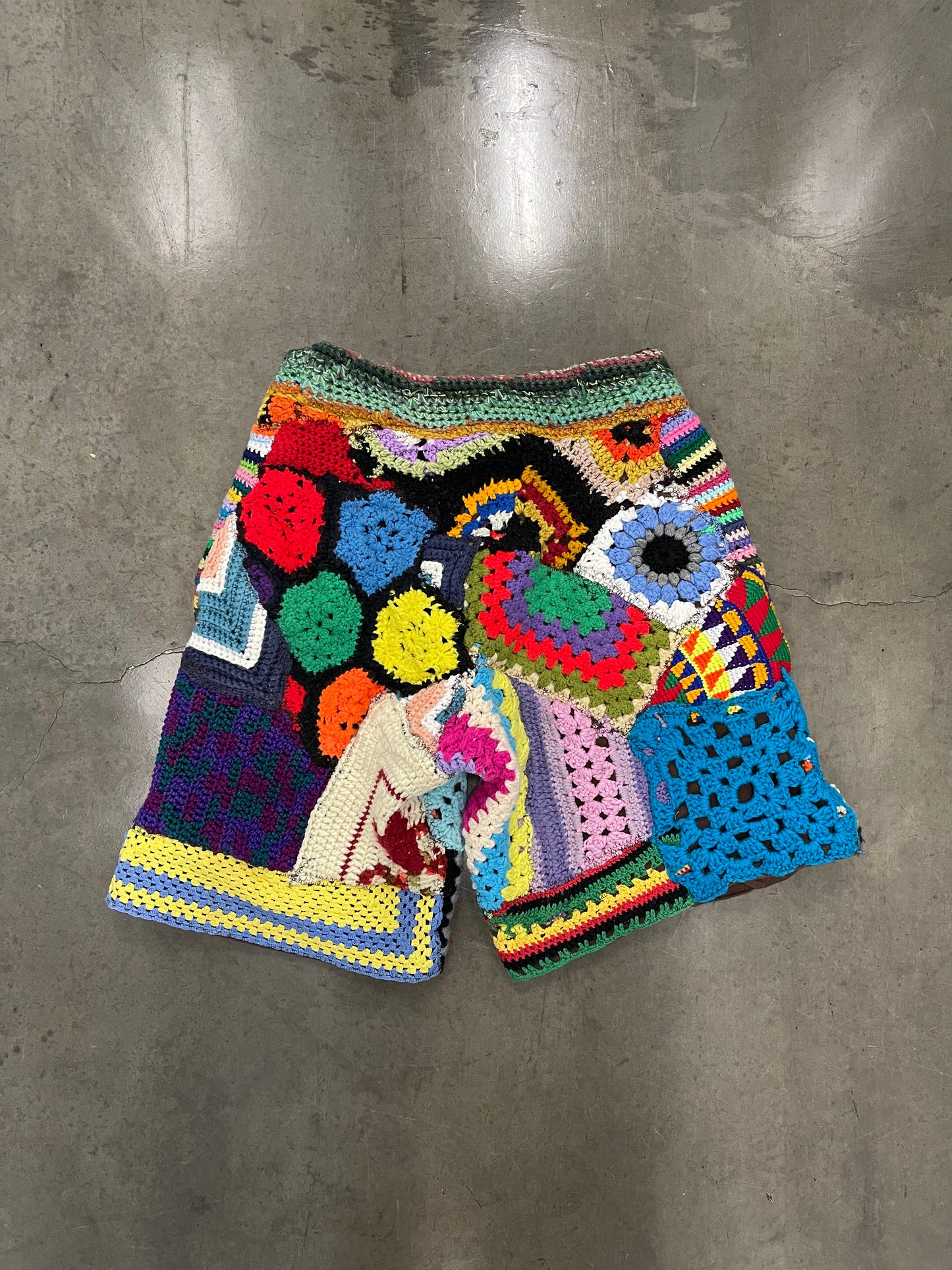 BLUESIN’S “REFLECTED CHANGES” CROCHET PATCHWORK SWEAT SHORTS