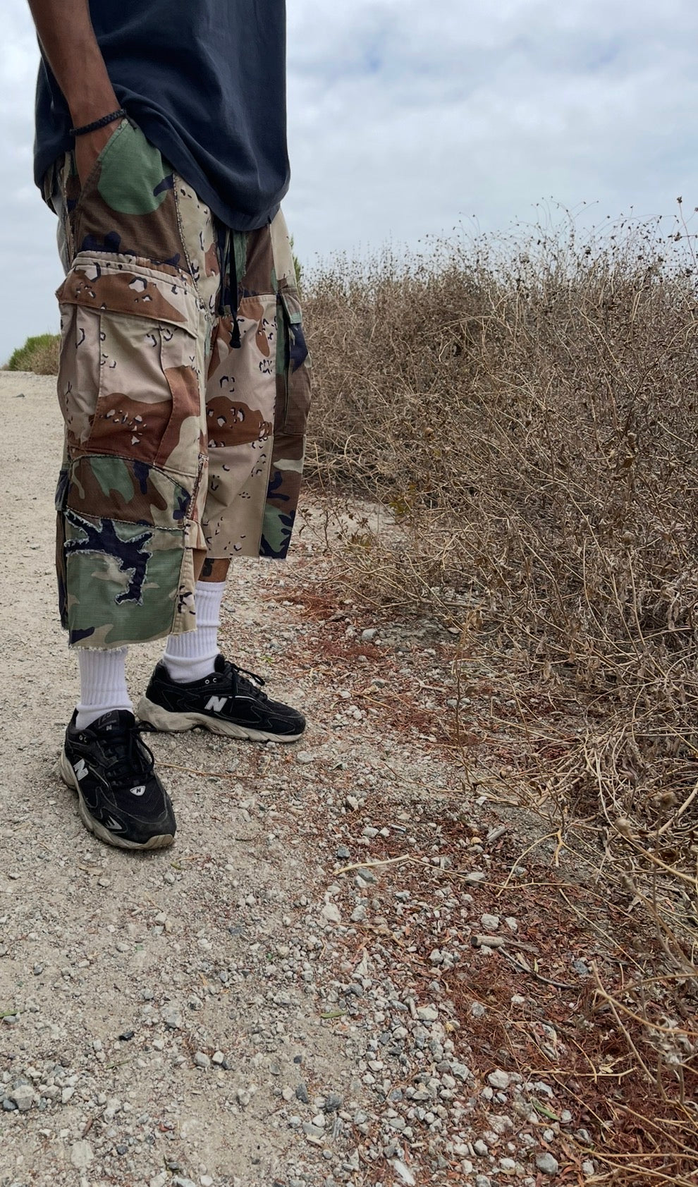 BLUESIN’S “BLENDED SURROUNDINGS” PATCHWORK CAMOUFLAGE CARGO SHORTS