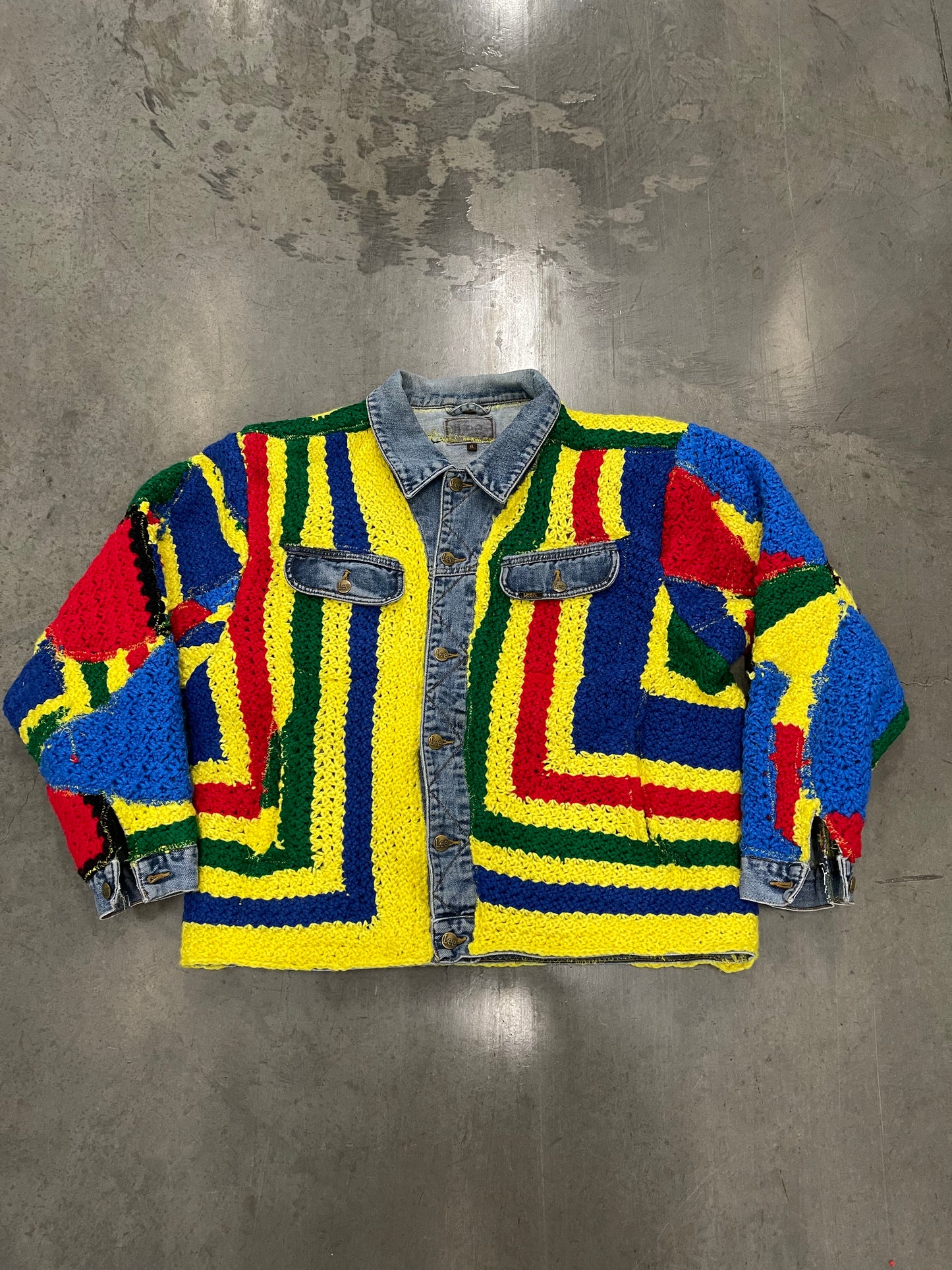 Bluesin’s “The Sound Within” Jazz Crochet Jean Michel Basquiat Denim Trucker Jean Jacket