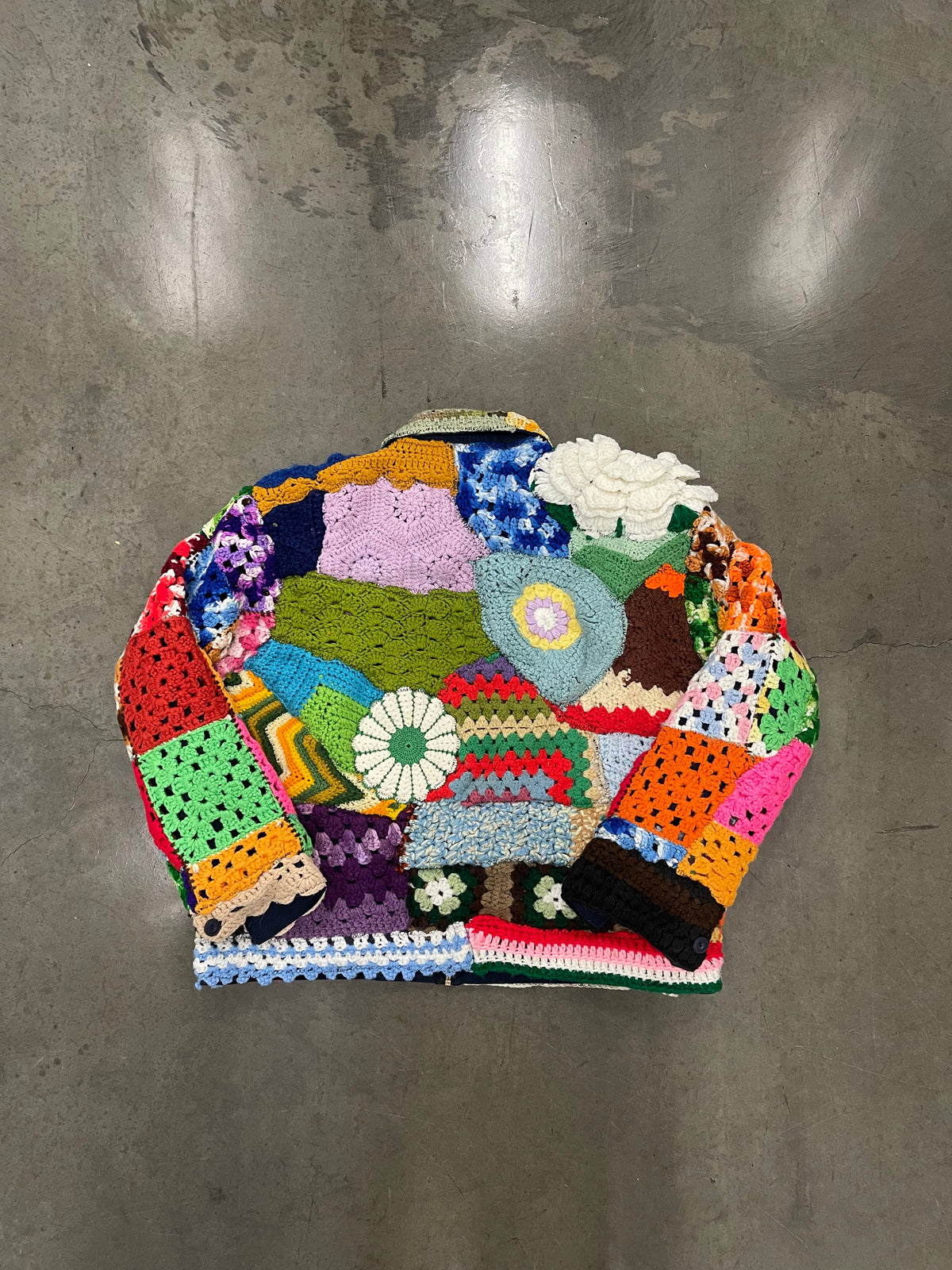 BLUESIN’S “BLOOMED HARMONY” PATCHWORK CROCHET FULL ZIP WORK JACKET