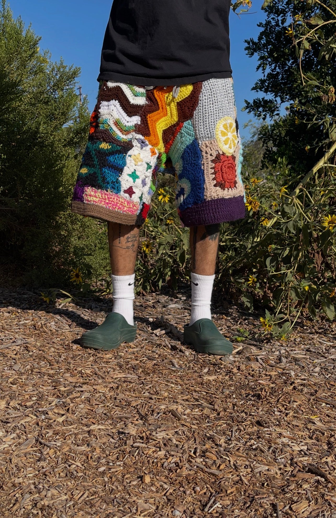 BLUESIN’S “LIFE’S LEMONS” PATCHWORK CROCHET SWEAT SHORTS