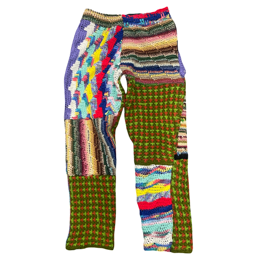 BLUESIN’S “MYSTERIOUS FUSION” PATCHWORK CROCHET SWEATPANTS