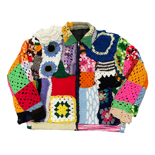 BLUESIN’S “BLOOMED HARMONY” PATCHWORK CROCHET FULL ZIP WORK JACKET