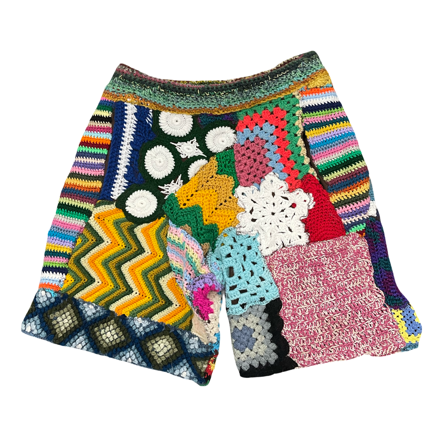 BLUESIN’S “REFLECTED CHANGES” CROCHET PATCHWORK SWEAT SHORTS