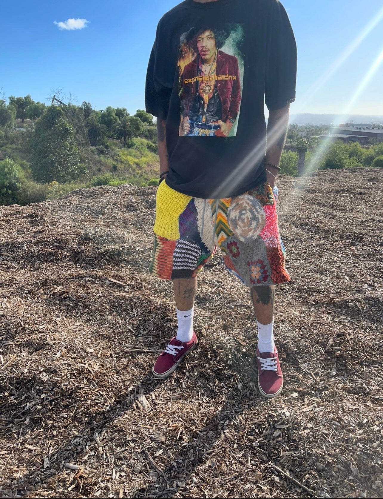 BLUESIN’S “CONTRASTING SHADES” PATCHWORK CROCHET SWEAT SHORTS