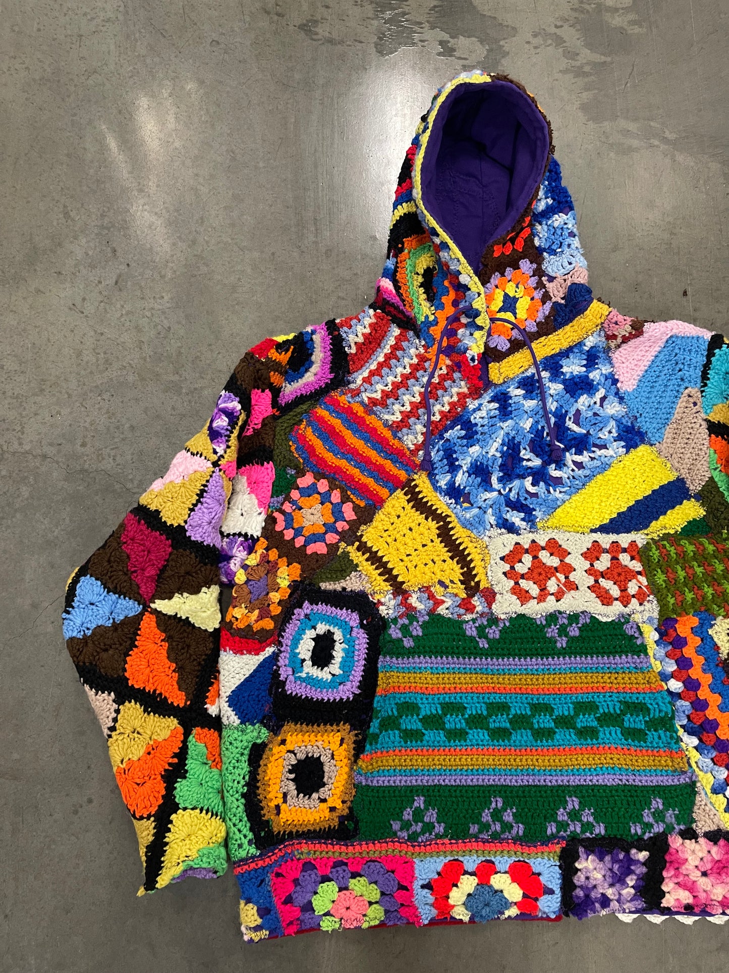 Bluesin’s “Unsorted Sights” Patchwork Chunky Crochet Hoodie