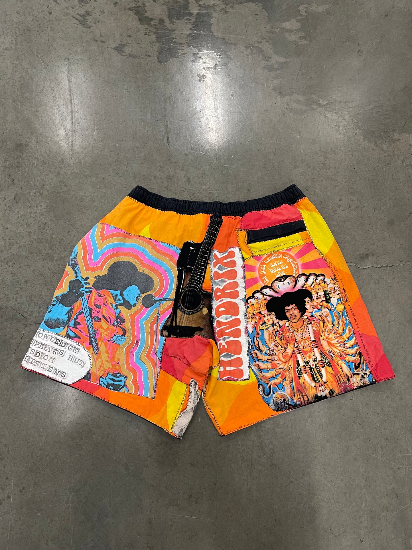 BLUESIN’S “BOLD AS LOVE” JIMI HENDRIX PATCHWORK SWEAT SHORTS