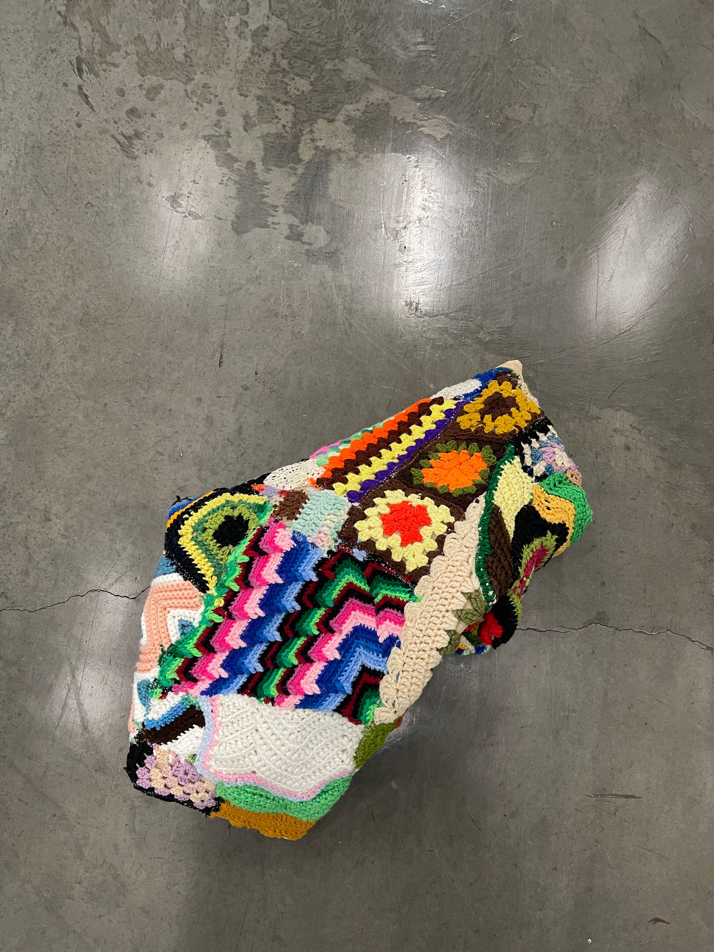 Bluesin’s “Looking Ahead” Patchwork Chunky Crochet Wool Lined Chore Coat/Jacket