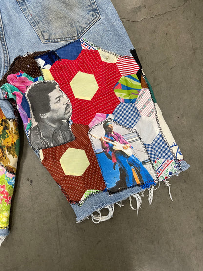 Bluesin’s “Future Of A Thousand Years” Jimi Hendrix Patchwork Denim Shorts