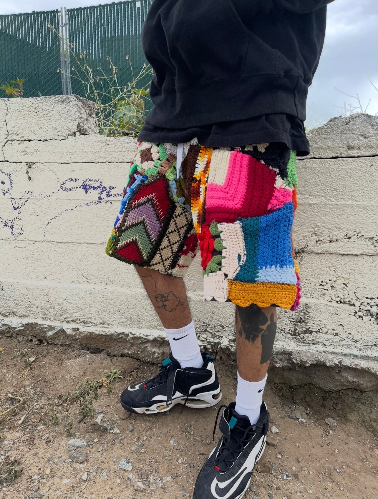 BLUESIN’S “IN A MELLOW TONE” PATCHWORK CROCHET SWEAT SHORTS