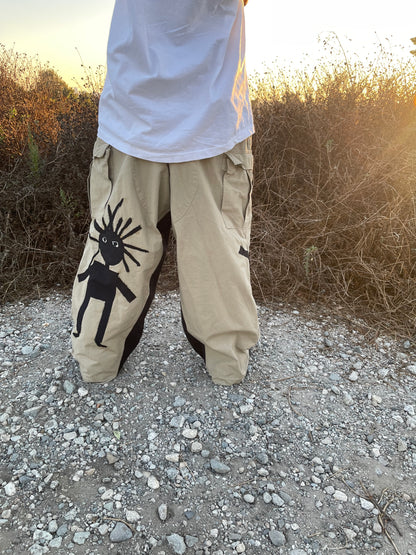 Bluesin’s “Grounded Warrior” Paratrooper Khaki Cargo Silhouette Wide Leg Pants