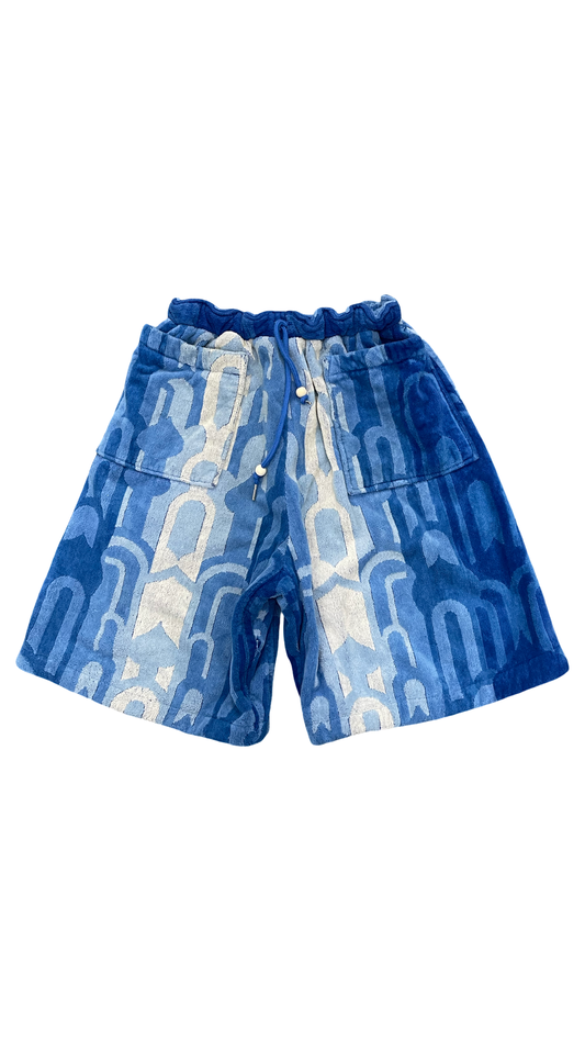 BLUESIN’S “CONNECTING FIGURES” BLUE VINTAGE TERRY CLOTH SHORTS