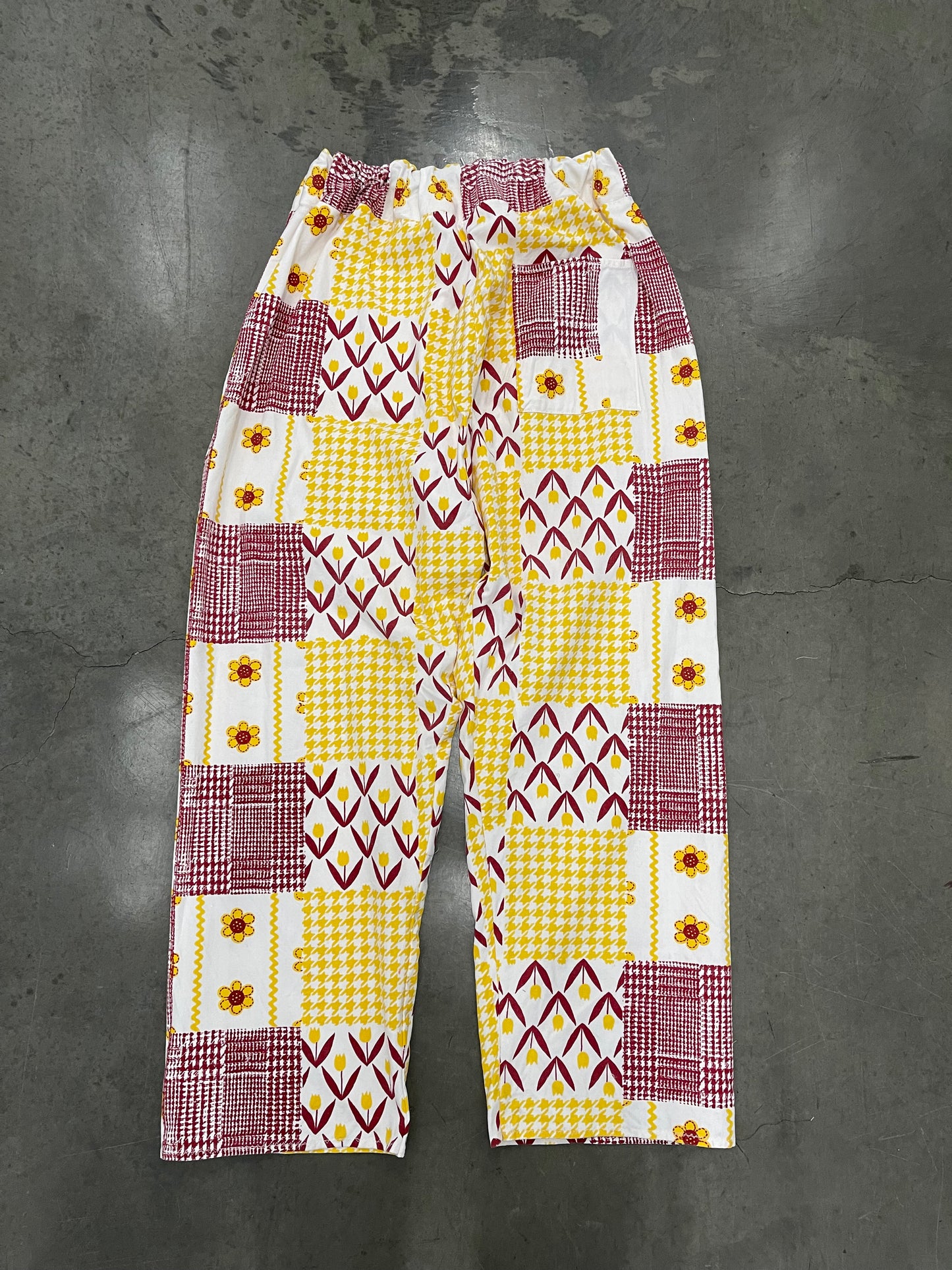 BLUESIN’S “SWAYING RHYTHMS” FLORAL HOUNDSTOOTH VINTAGE COTTON CANVAS PANTS