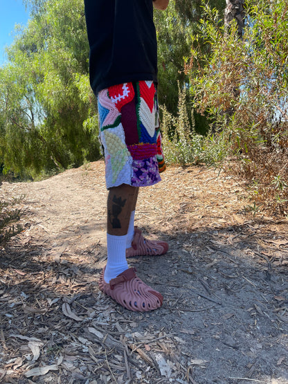 Bluesin’s “Straight Up & Fly Right” Patchwork Crochet Sweat Shorts