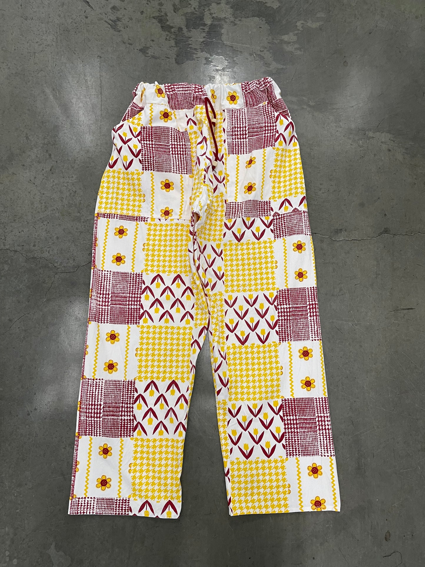 BLUESIN’S “SWAYING RHYTHMS” FLORAL HOUNDSTOOTH VINTAGE COTTON CANVAS PANTS