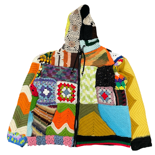 BLUESIN’S BLUES NOTE CLASSICS” PATCHWORK CROCHET FULL ZIP HOODIE