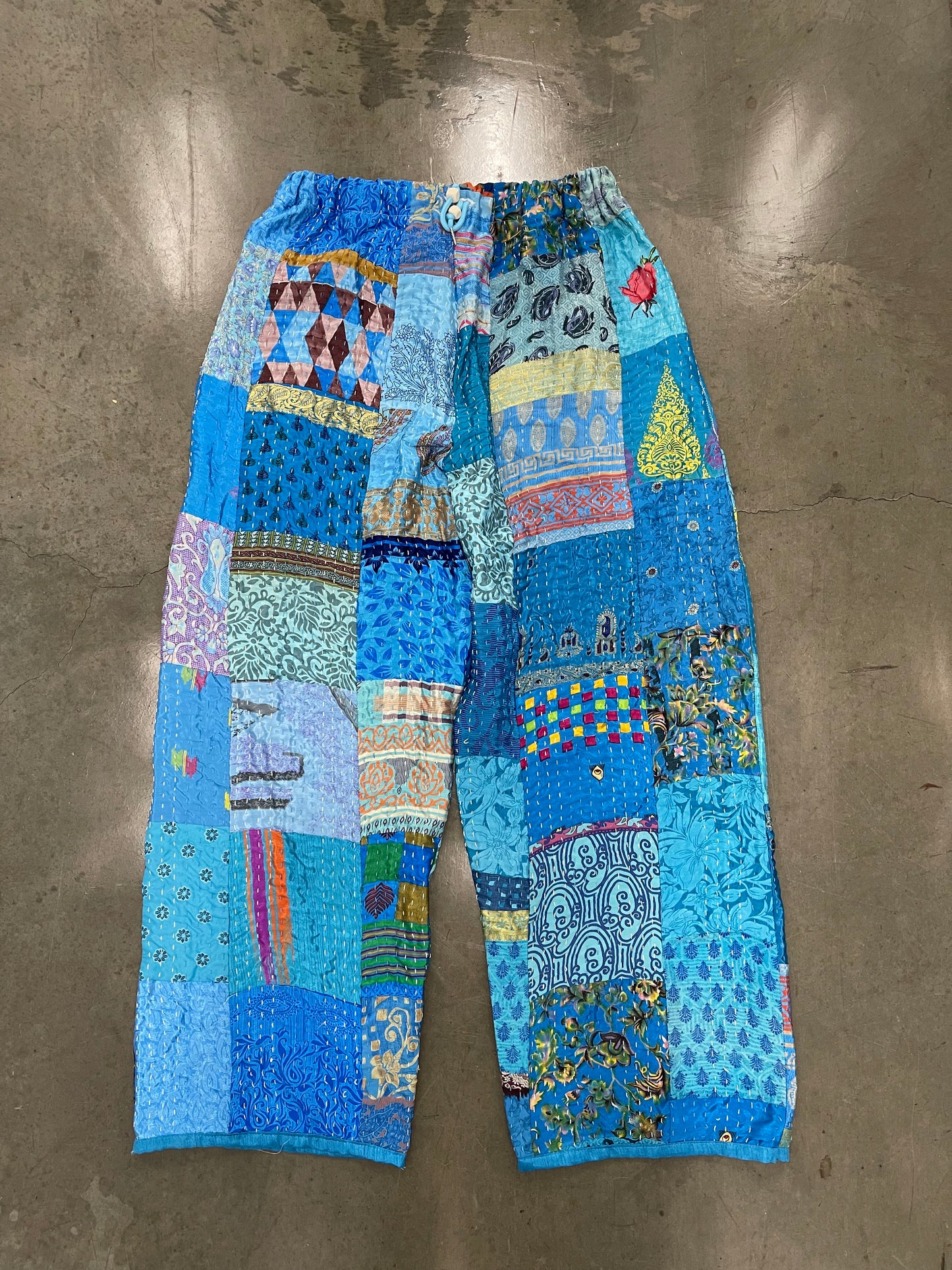 BLUESIN’S “DELIGHTFUL SHOW BLUES” SATIN SILK PATCHWORK VINTAGE PANTS