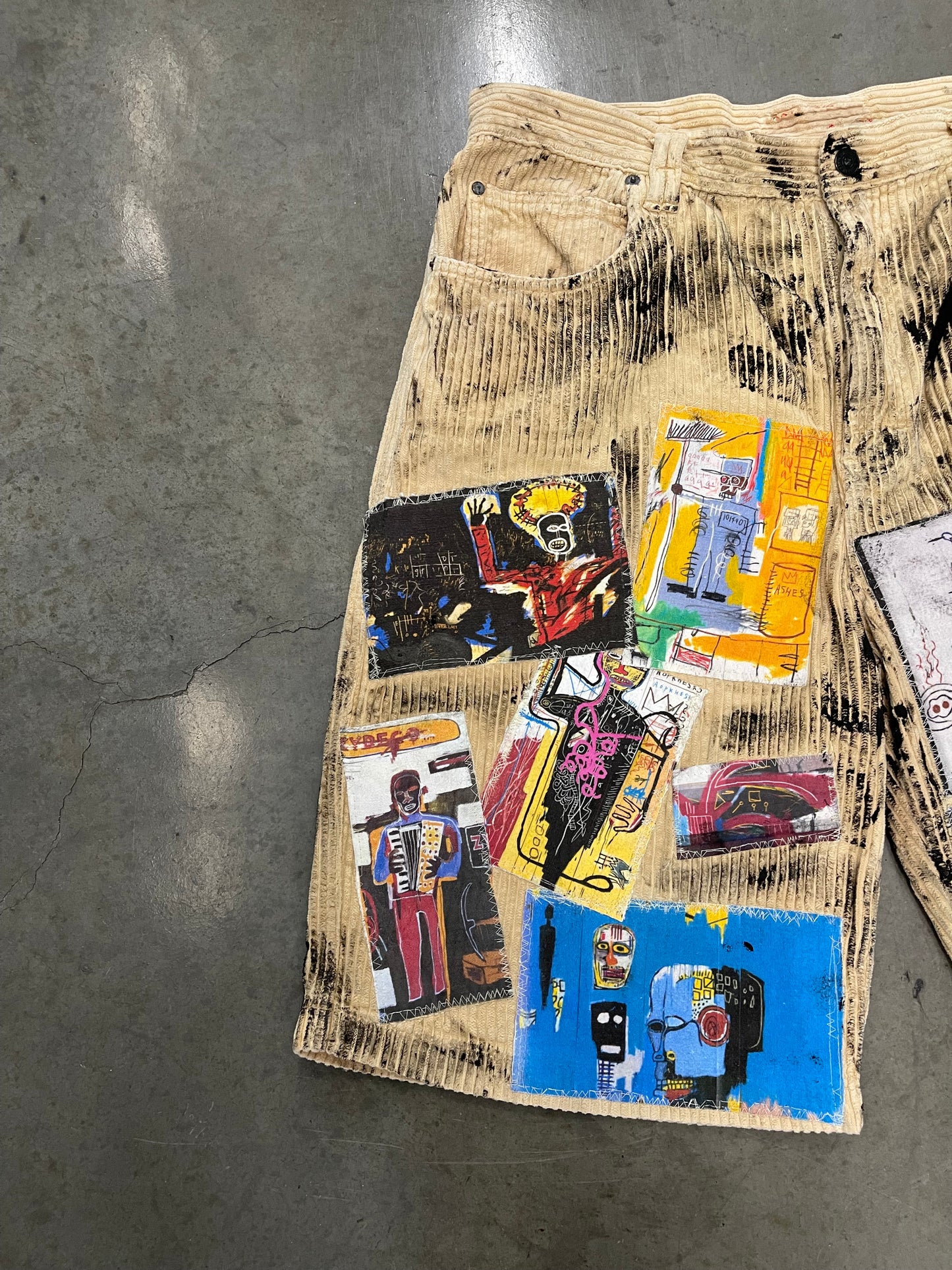 Bluesin’s “Painting The Way I Feel” Jean Michel Basquiat Patchwork Corduroy Cords Shorts