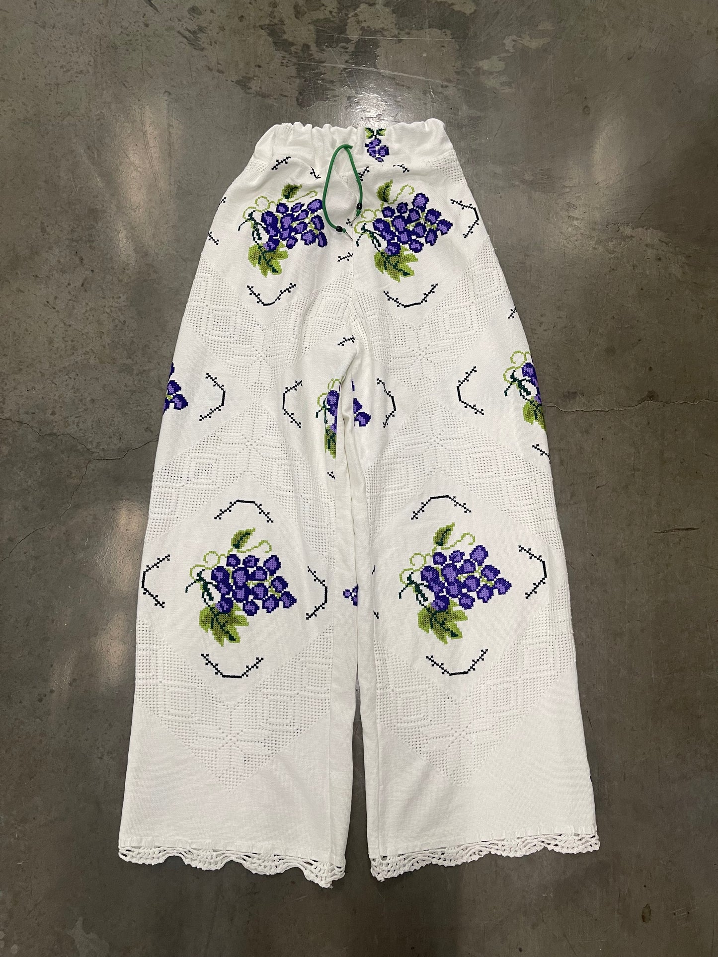 Bluesin’s “Vitis” Vintage Grape Needlepoint Pants