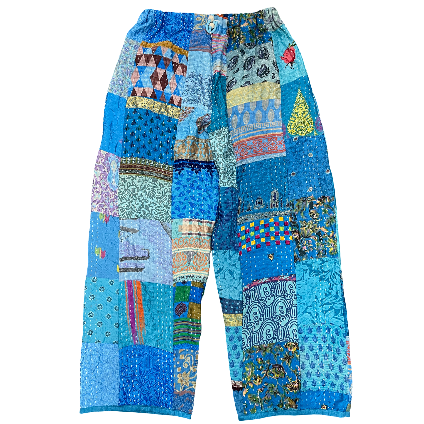BLUESIN’S “DELIGHTFUL SHOW BLUES” SATIN SILK PATCHWORK VINTAGE PANTS