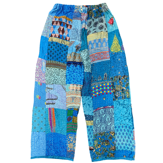 BLUESIN’S “DELIGHTFUL SHOW BLUES” SATIN SILK PATCHWORK VINTAGE PANTS
