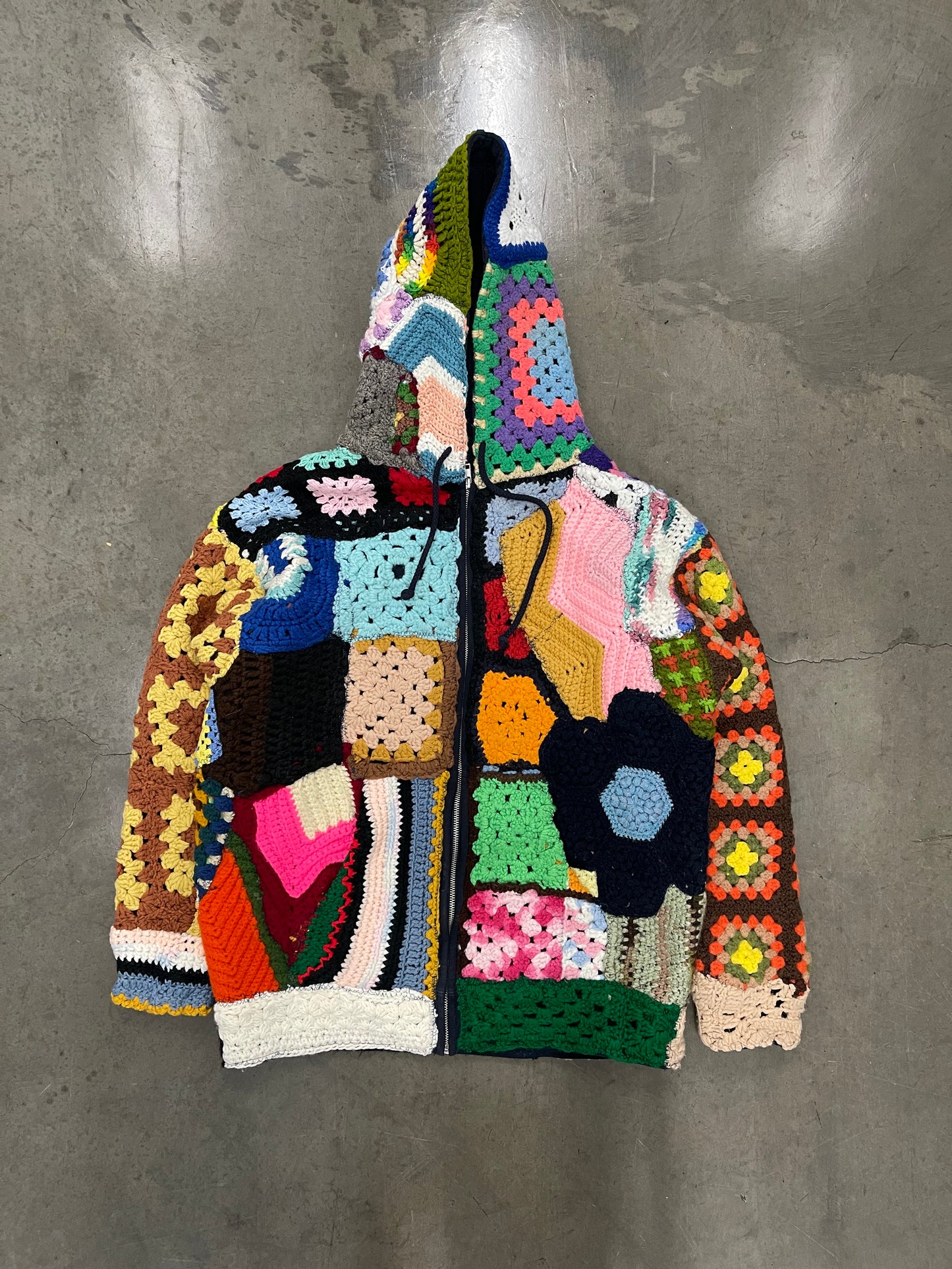 BLUESIN’S “FAR NEARAWAY SOUND” PATCHWORK CROCHET FULL ZIP HOODIE