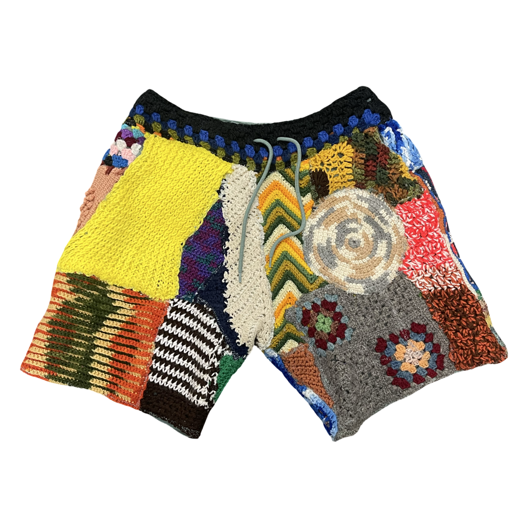 BLUESIN’S “CONTRASTING SHADES” PATCHWORK CROCHET SWEAT SHORTS